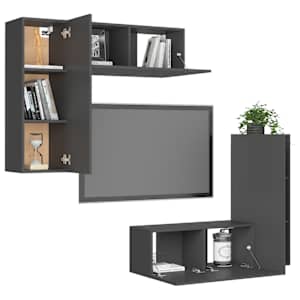 vidaXL Televizoriaus spintelių komplektas, 4 dalių, pilkas, MDP