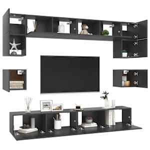 vidaXL Televizoriaus spintelių komplektas, 8 dalių, pilkas, MDP