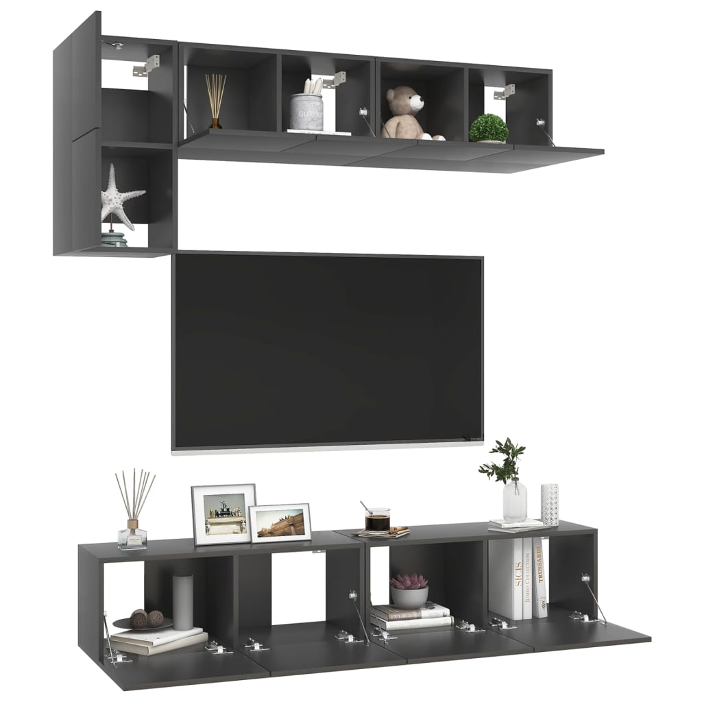 

vidaXL 5-delige Tv-meubelset spaanplaat grijs