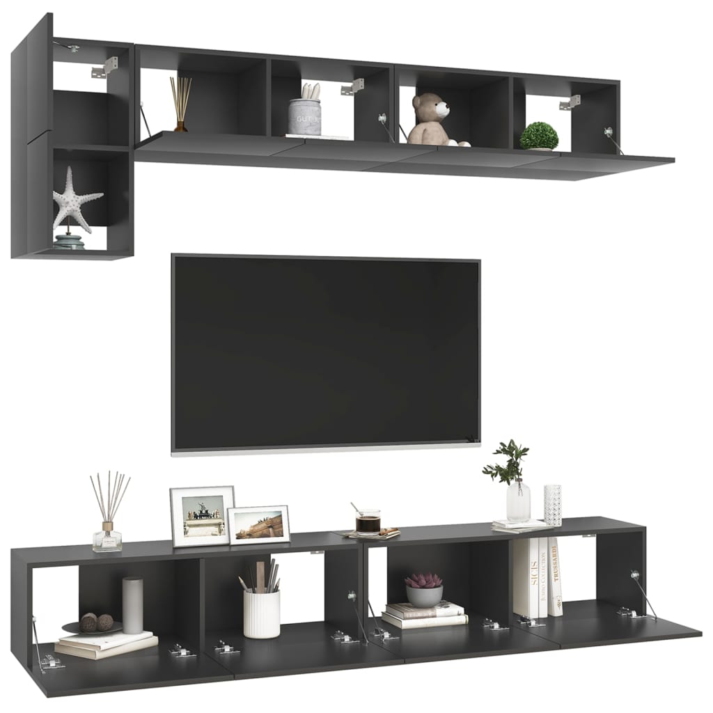 vidaXL 5-tlg. TV-Schrank-Set Grau Holzwerkstoff