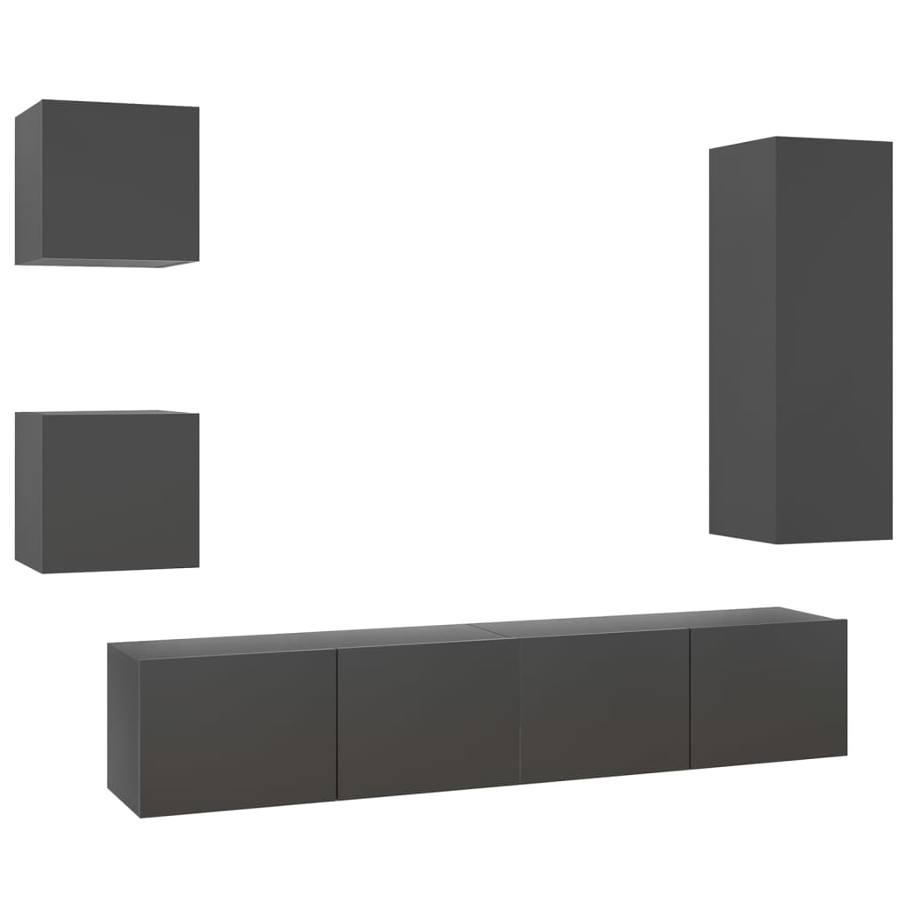 

vidaXL 5 Piece TV Cabinet Set Gray Chipboard