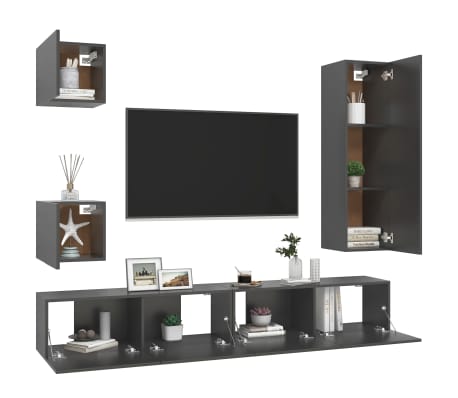 vidaXL Televizoriaus spintelių komplektas, 5 dalių, pilkas, MDP