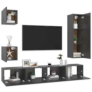 vidaXL Televizoriaus spintelių komplektas, 5 dalių, pilkas, MDP