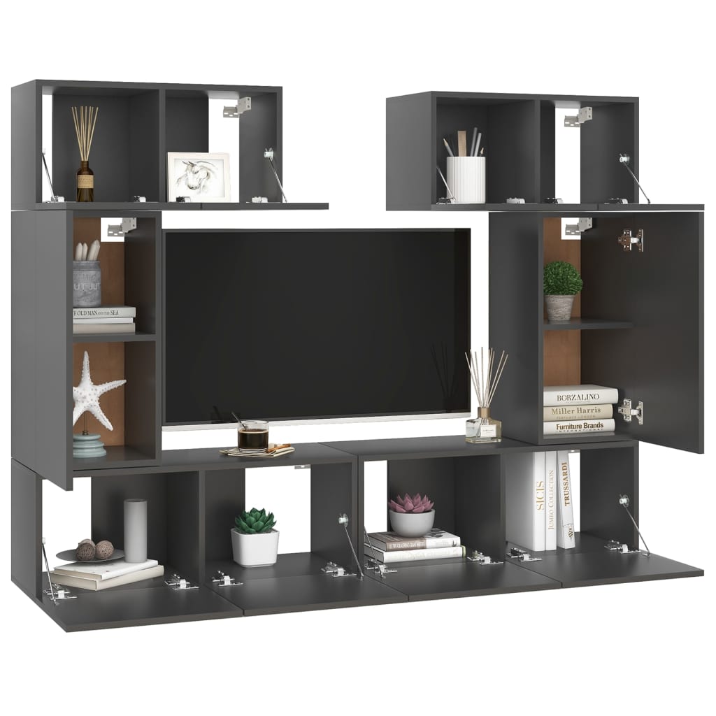 

vidaXL 6-delige Tv-meubelset spaanplaat grijs