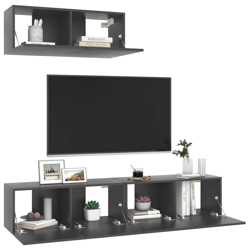 vidaXL TV Stands 3 Pcs Gray Engineered Wood