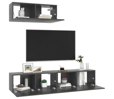 vidaXL TV Stands 3 Pcs Gray Engineered Wood