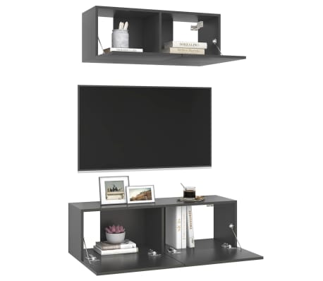 vidaXL Televizoriaus spintelių komplektas, 2 dalių, pilkas, MDP