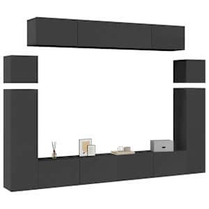 vidaXL Televizoriaus spintelių komplektas, 8 dalių, pilkas, MDP