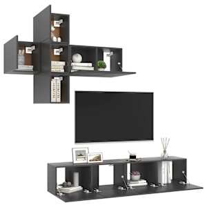 vidaXL Televizoriaus spintelių komplektas, 7 dalių, pilkas, MDP