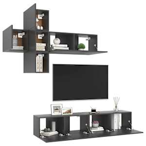 vidaXL Televizoriaus spintelių komplektas, 7 dalių, pilkas, MDP