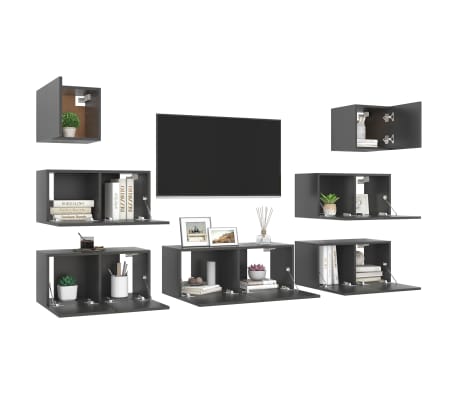 vidaXL Televizoriaus spintelių komplektas, 7 dalių, pilkas, MDP