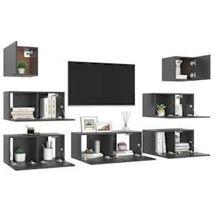 vidaXL Televizoriaus spintelių komplektas, 7 dalių, pilkas, MDP