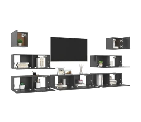 vidaXL Televizoriaus spintelių komplektas, 7 dalių, pilkas, MDP