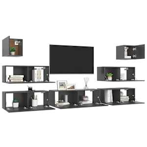vidaXL Televizoriaus spintelių komplektas, 7 dalių, pilkas, MDP