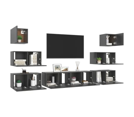 vidaXL Televizoriaus spintelių komplektas, 8 dalių, pilkas, MDP