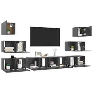vidaXL Televizoriaus spintelių komplektas, 8 dalių, pilkas, MDP