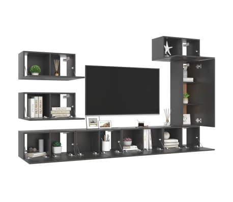 vidaXL Televizoriaus spintelių komplektas, 8 dalių, pilkas, MDP