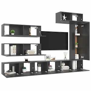 vidaXL Televizoriaus spintelių komplektas, 7 dalių, pilkas, MDP