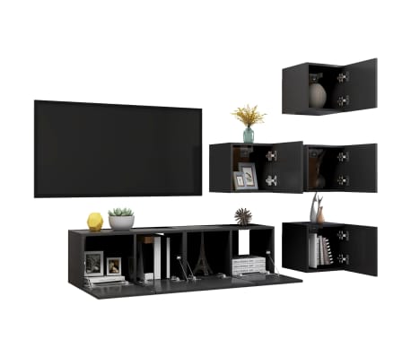 vidaXL Televizoriaus spintelių komplektas, 6 dalių, pilkas, MDP