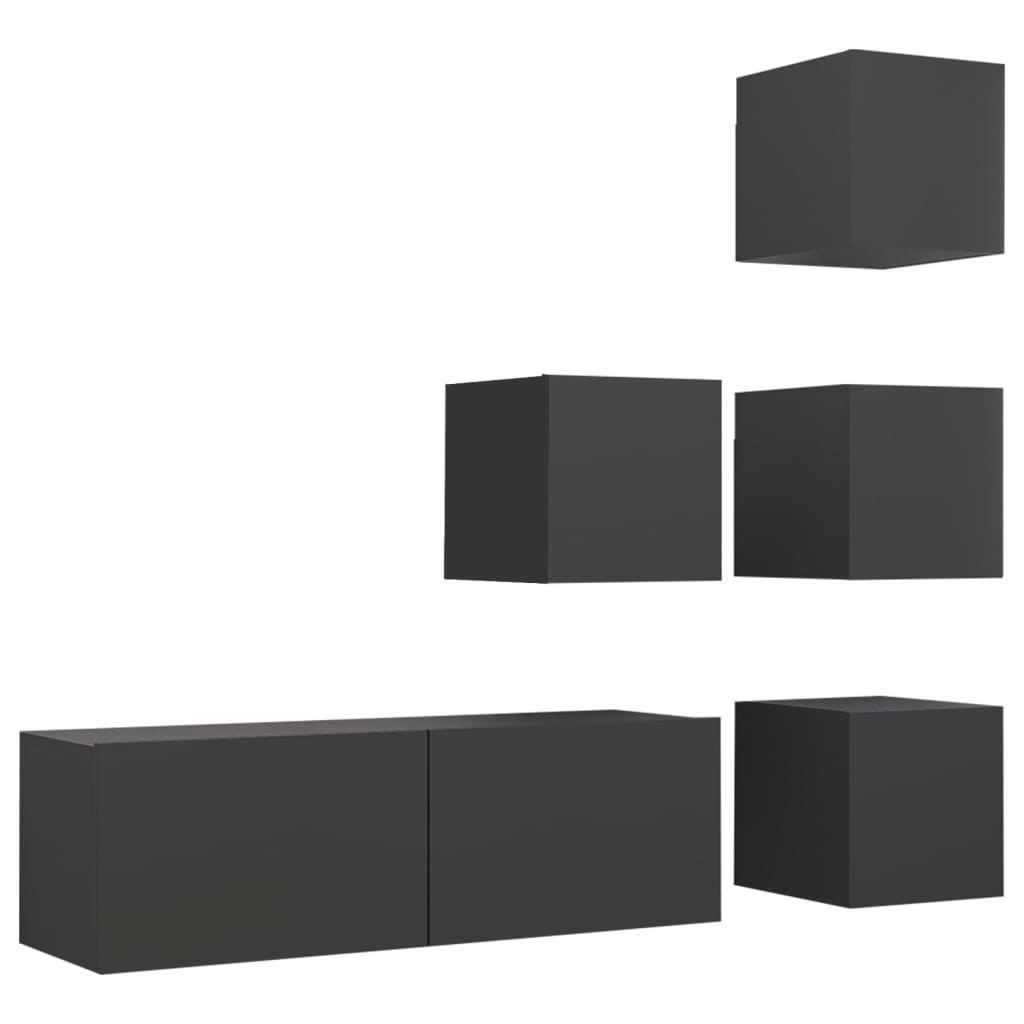

vidaXL 5 Piece TV Cabinet Set Gray Chipboard
