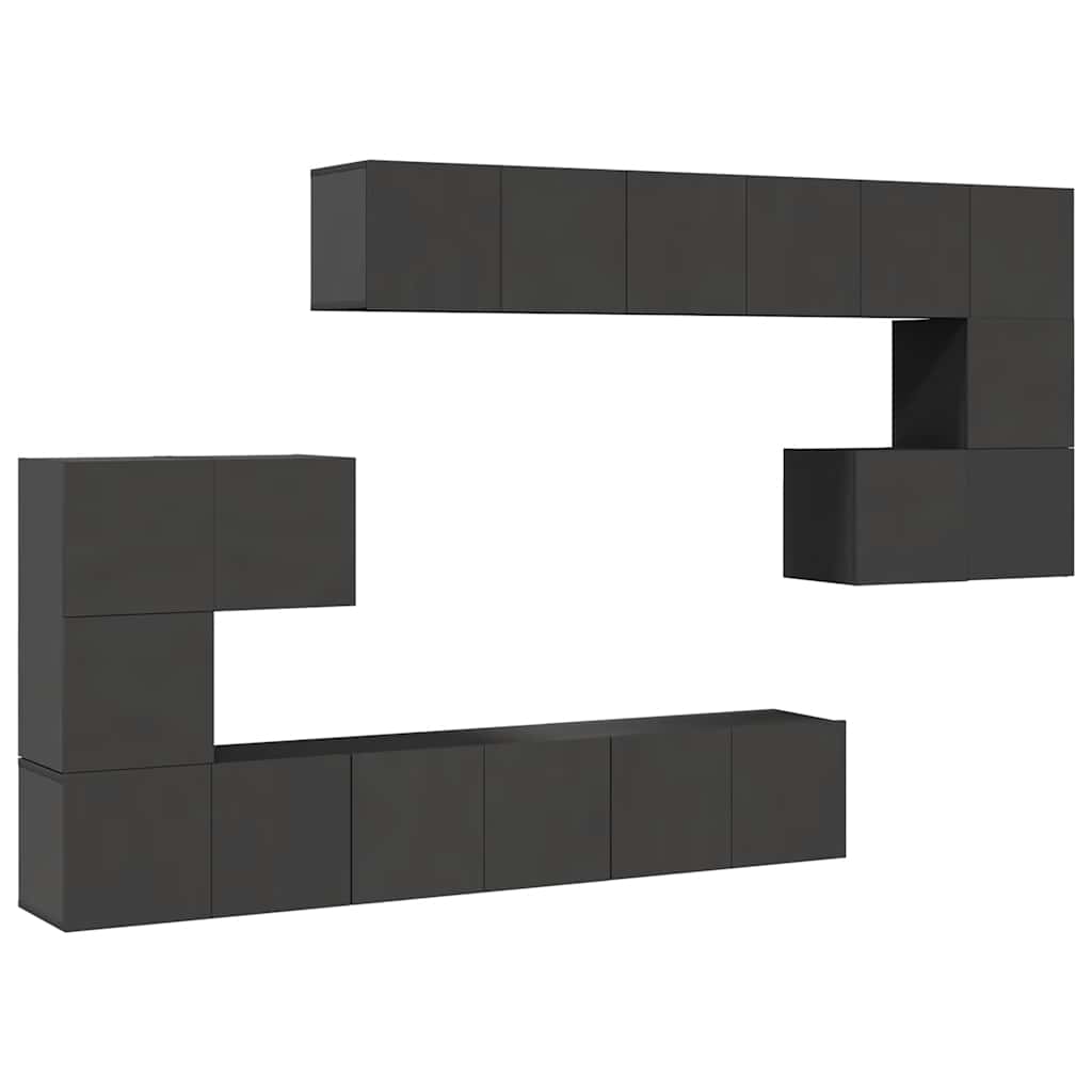 Set dulapuri TV, 10 piese, gri, lemn prelucrat