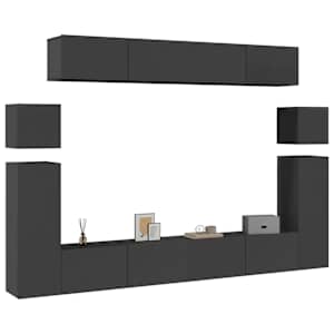 vidaXL Televizoriaus spintelių komplektas, 8 dalių, pilkas, MDP