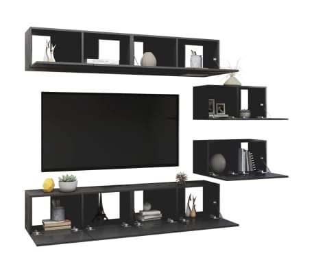 vidaXL Televizoriaus spintelių komplektas, 6 dalių, pilkas, MDP