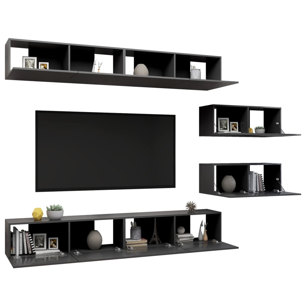 

vidaXL 6-delige Tv-meubelset spaanplaat grijs
