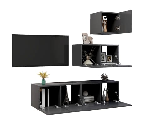 vidaXL Televizoriaus spintelių komplektas, 4 dalių, pilkas, MDP