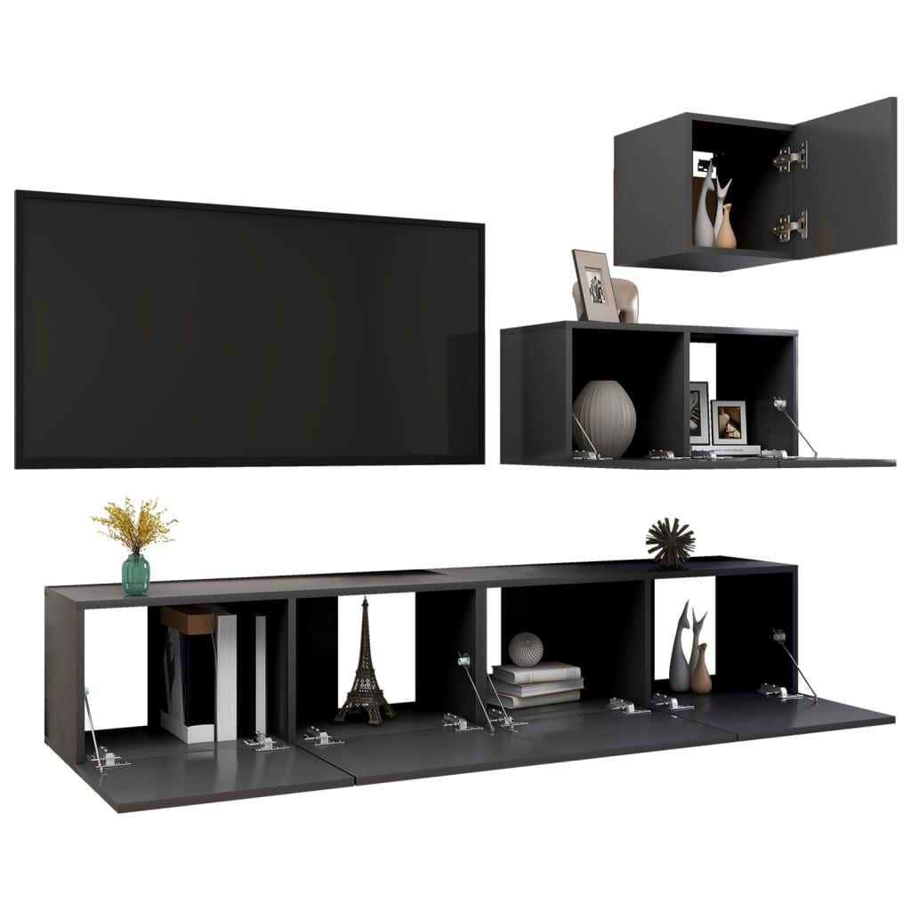 vidaXL 4 Piece TV Cabinet Set Grey Engineered Wood