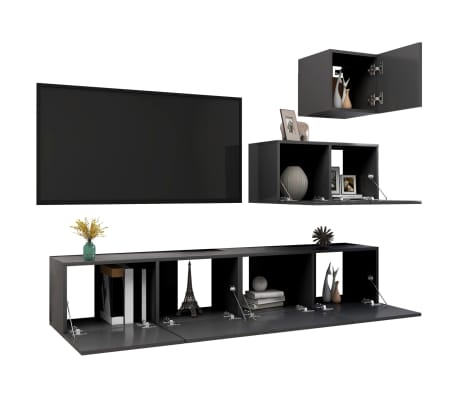 vidaXL 4 Piece TV Cabinet Set Grey Engineered Wood