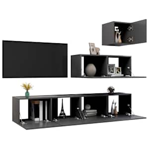 vidaXL Televizoriaus spintelių komplektas, 4 dalių, pilkas, MDP