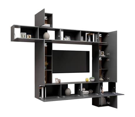 vidaXL Televizoriaus spintelių komplektas, 9 dalių, pilkas, MDP