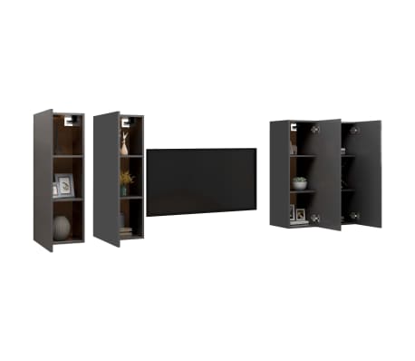 vidaXL Televizoriaus spintelės, 4vnt., pilkos, 30,5x30x90cm, mediena