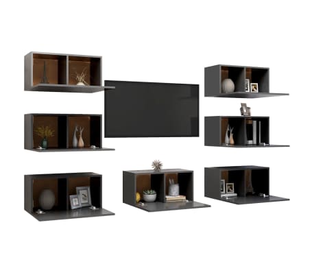 vidaXL TV Cabinet Set of 7 Grey Engineered Wood Medium TV Cabinet