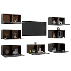 vidaXL TV Cabinet Set of 7 Grey Engineered Wood Medium TV Cabinet