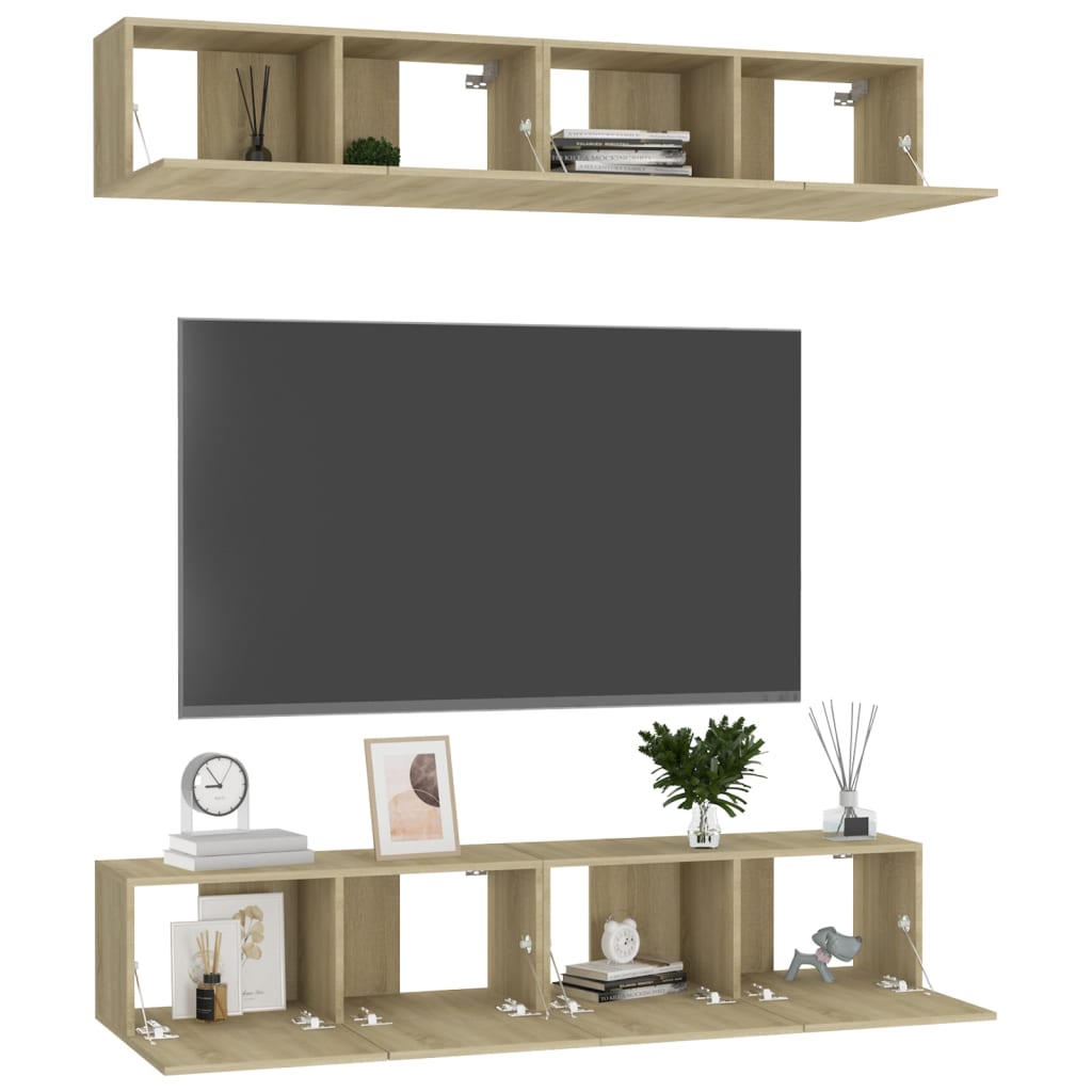 vidaXL 4 db sonoma tölgy színű szerelt fa TV-szekrény 80 x 30 x 30 cm