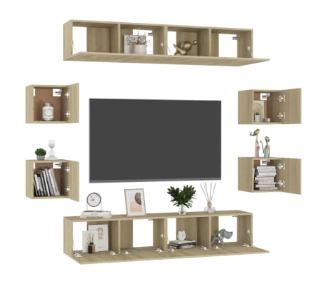 vidaXL 8 Piece TV Cabinet Set Sonoma Oak Engineered Wood