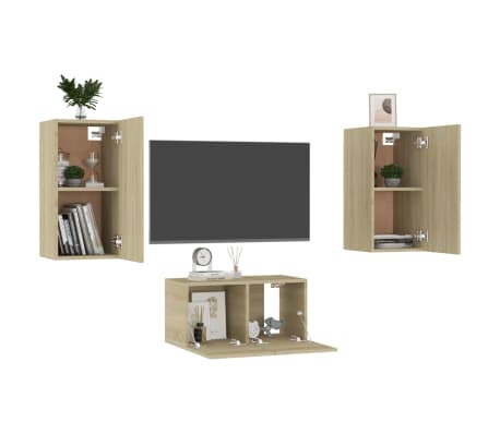 vidaXL Televizoriaus spintelių komplektas, 3 dalių, ąžuolo, mediena