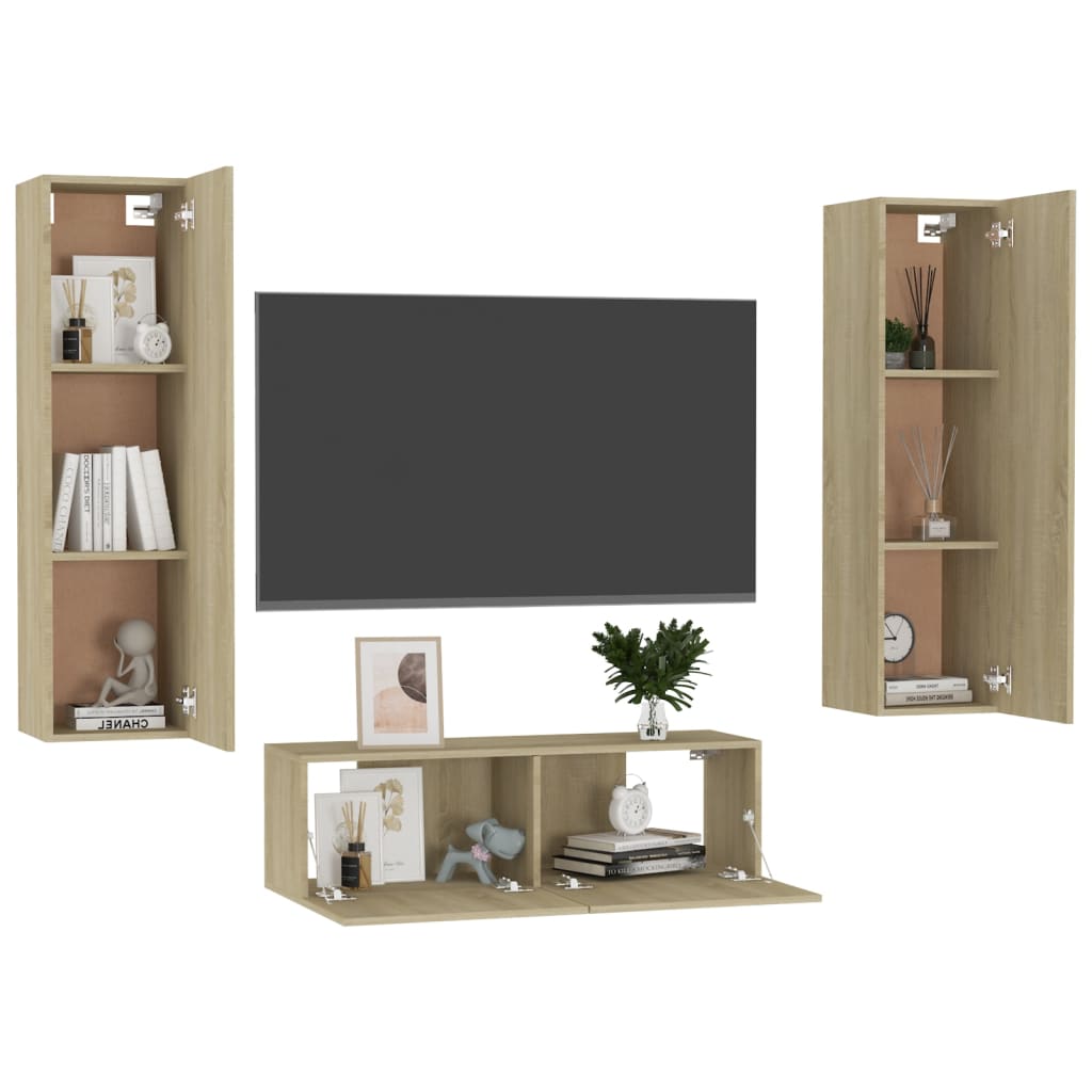 

vidaXL 3-delige Tv-meubelset spaanplaat sonoma eikenkleurig