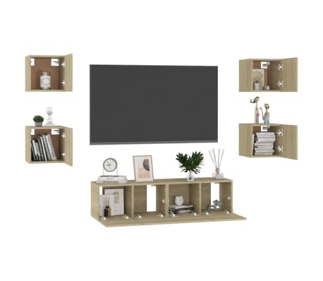 vidaXL Televizoriaus spintelių komplektas, 6 dalių, ąžuolo, mediena