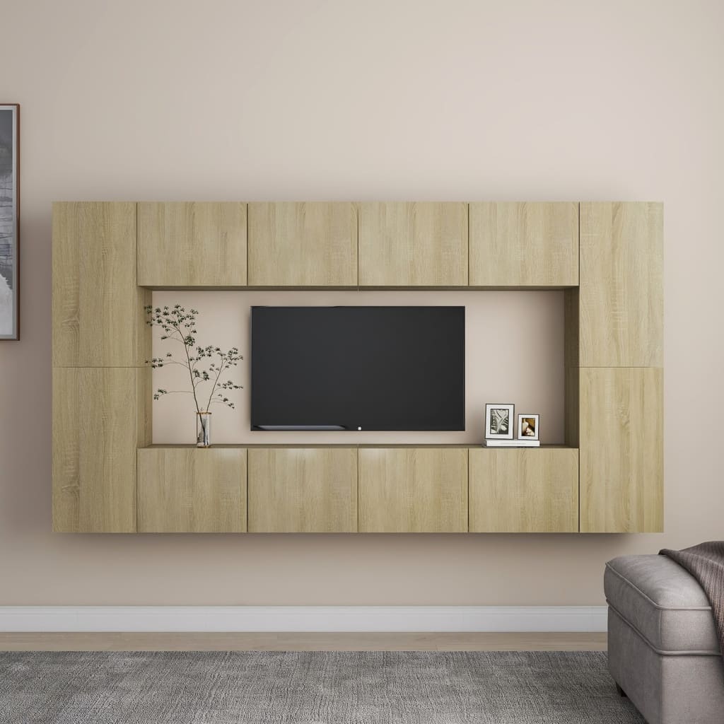 vidaXL Set de dulapuri TV, 8 piese, stejar sonoma, PAL vidaxl.ro
