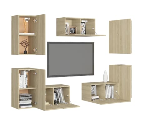 vidaXL Televizoriaus spintelių komplektas, 7 dalių, ąžuolo, mediena