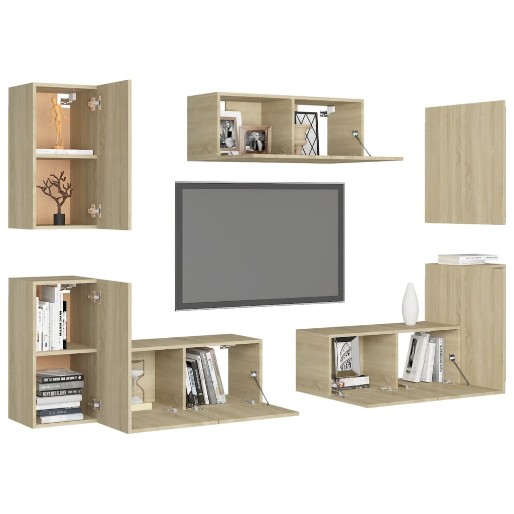 vidaXL 7 Piece TV Cabinet Set Sonoma Oak Chipboard