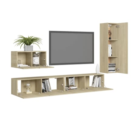 vidaXL 4 Piece TV Cabinet Set Sonoma Oak Engineered Wood