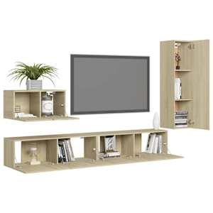 vidaXL 4 Piece TV Cabinet Set Sonoma Oak Engineered Wood
