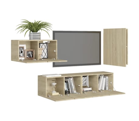 vidaXL 4-delige Tv-meubelset bewerkt hout sonoma eikenkleurig