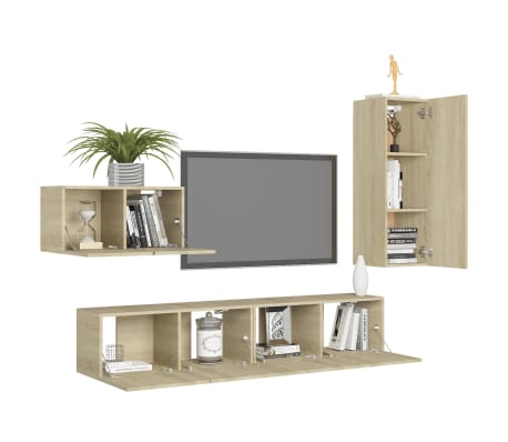 vidaXL Televizoriaus spintelių komplektas, 4 dalių, ąžuolo, mediena