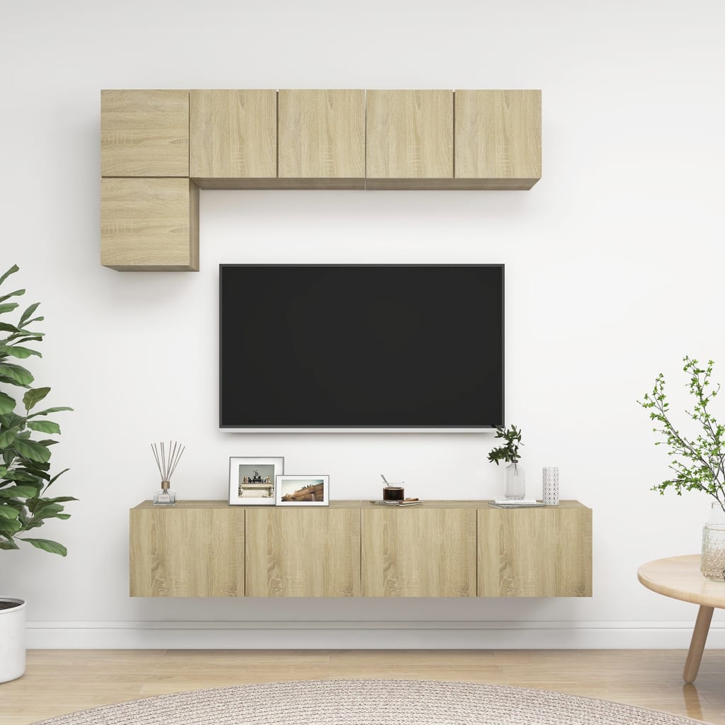 Hanging TV Cabinet Set - Sonoma Oak, 3x60x30x30cm, 2x80x30x30cm