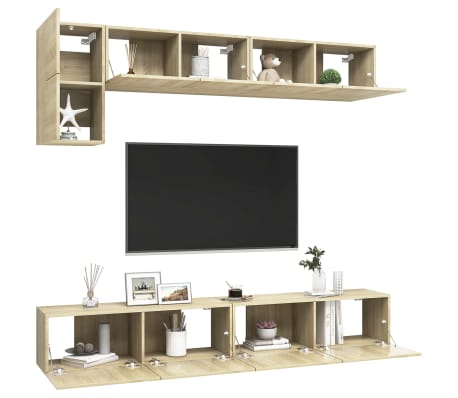 vidaXL Televizoriaus spintelių komplektas, 5 dalių, ąžuolo, mediena